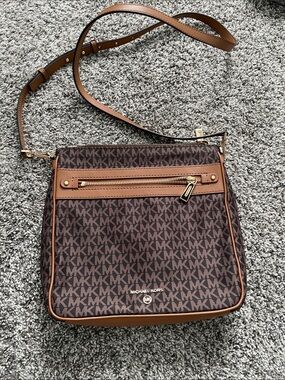Michael Kors Brown Tan MK Logo Crossbody Bag
